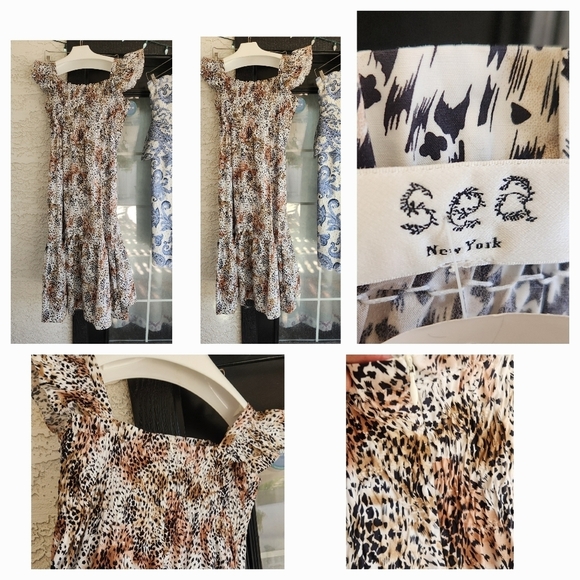 SEA‎ NY Women's Lana Smocked Short Sleeve Dress Animal Print - Picture 2 of 3
